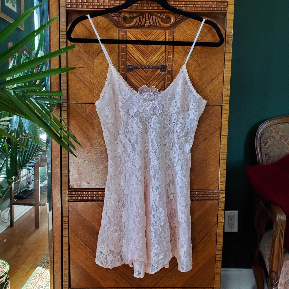 Vintage Hanky Panky Lingerie Slip Lace Beaded teddy dress
